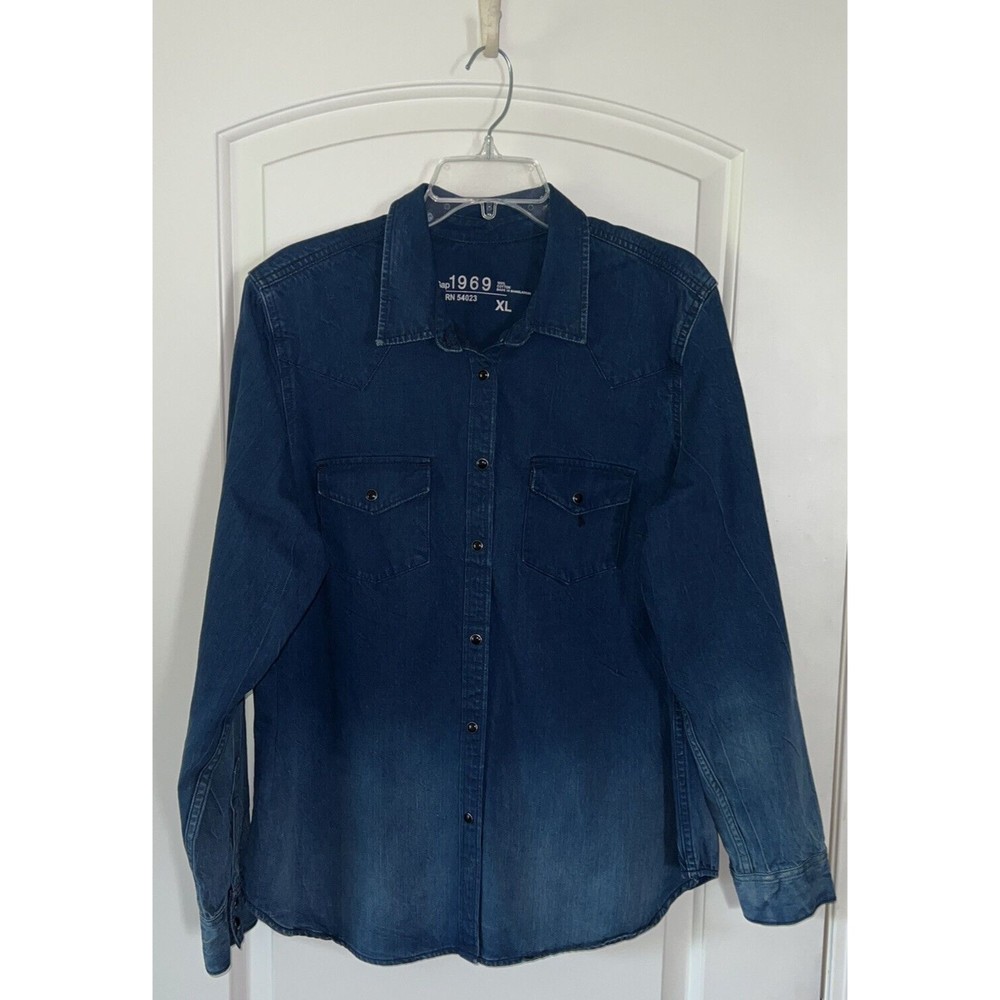 Gap Men’s Classic Western Eerie Denim Shirt, Blue, Size XL